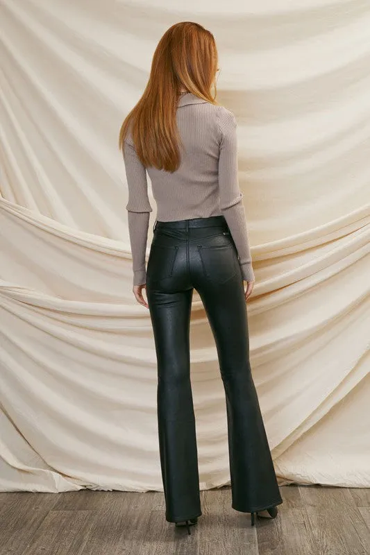 Evelynn Faux Leather Bootcut Pants - Kancan