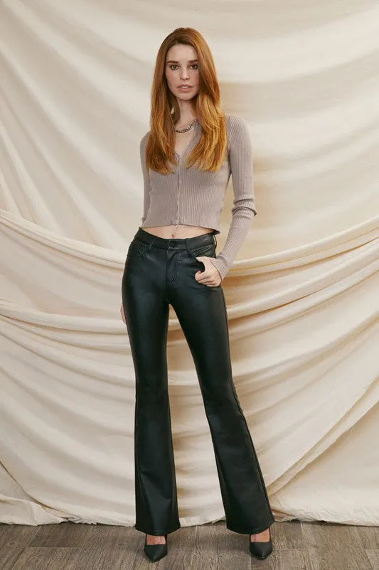 Evelynn Faux Leather Bootcut Pants - Kancan