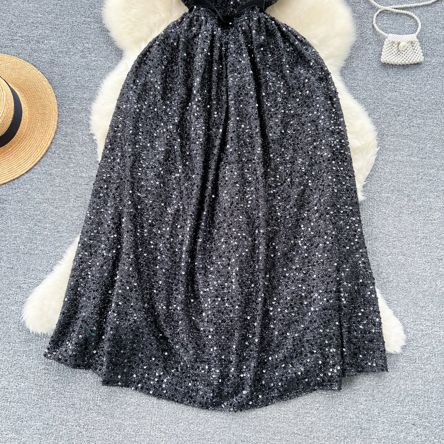 Fairy Sequined Black Slip Dress