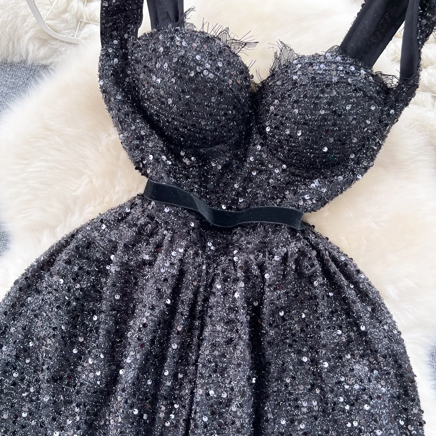 Fairy Sequined Black Slip Dress