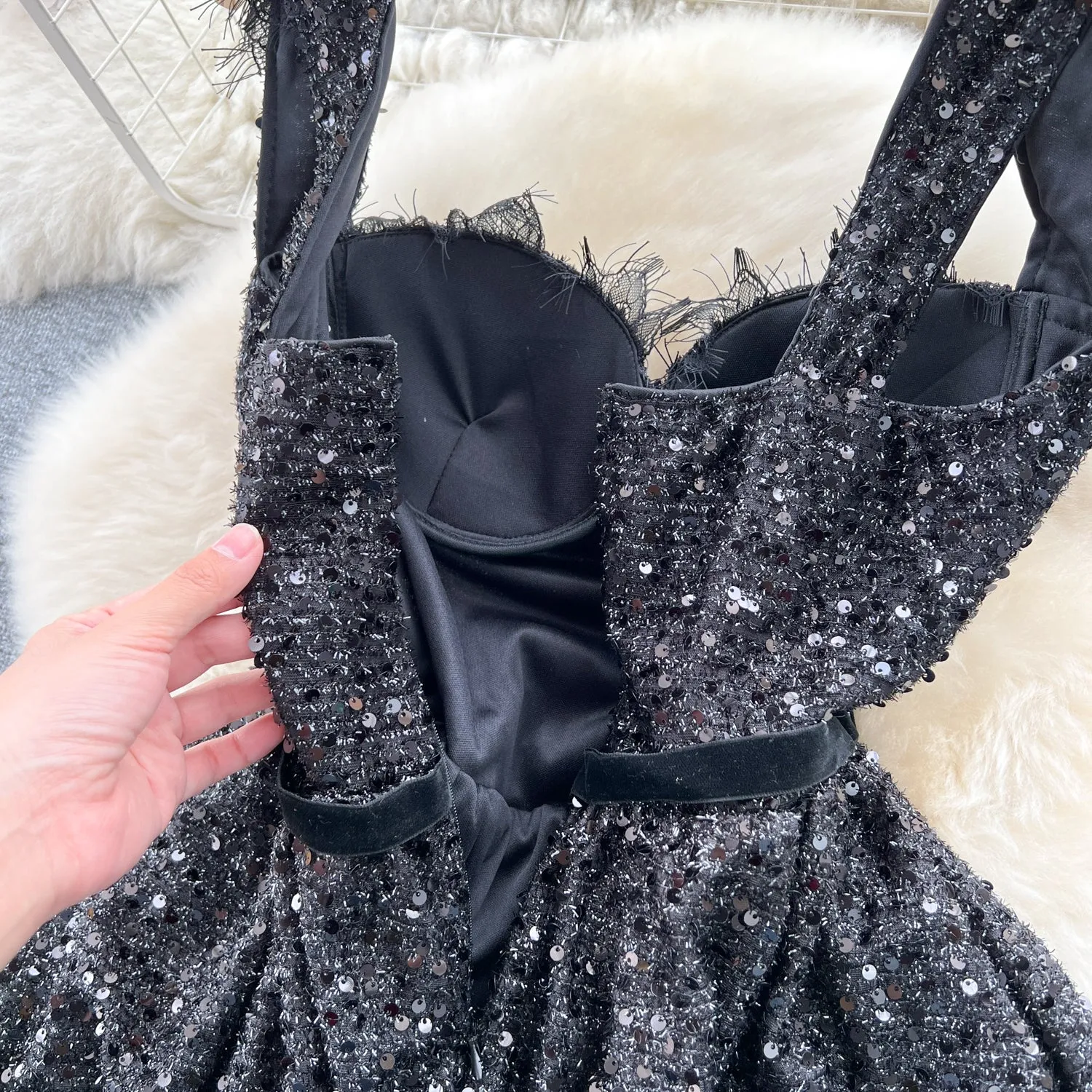 Fairy Sequined Black Slip Dress