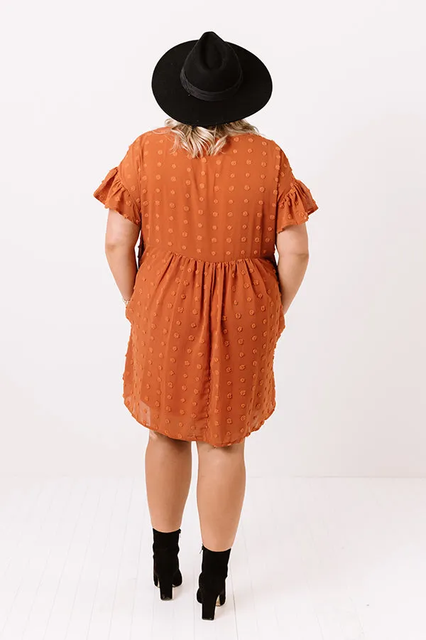 Fall Highlight Babydoll Dress In Rust  Curves