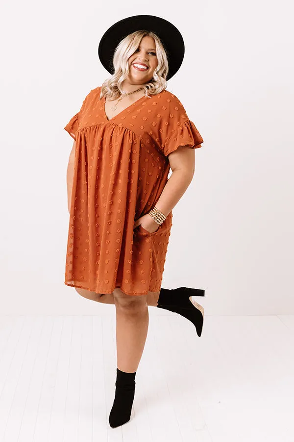 Fall Highlight Babydoll Dress In Rust  Curves