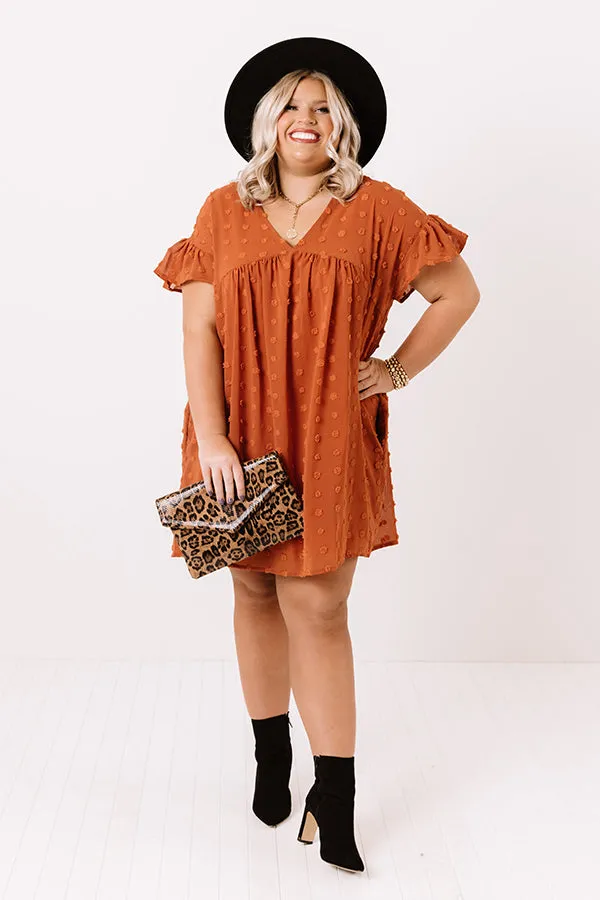 Fall Highlight Babydoll Dress In Rust  Curves