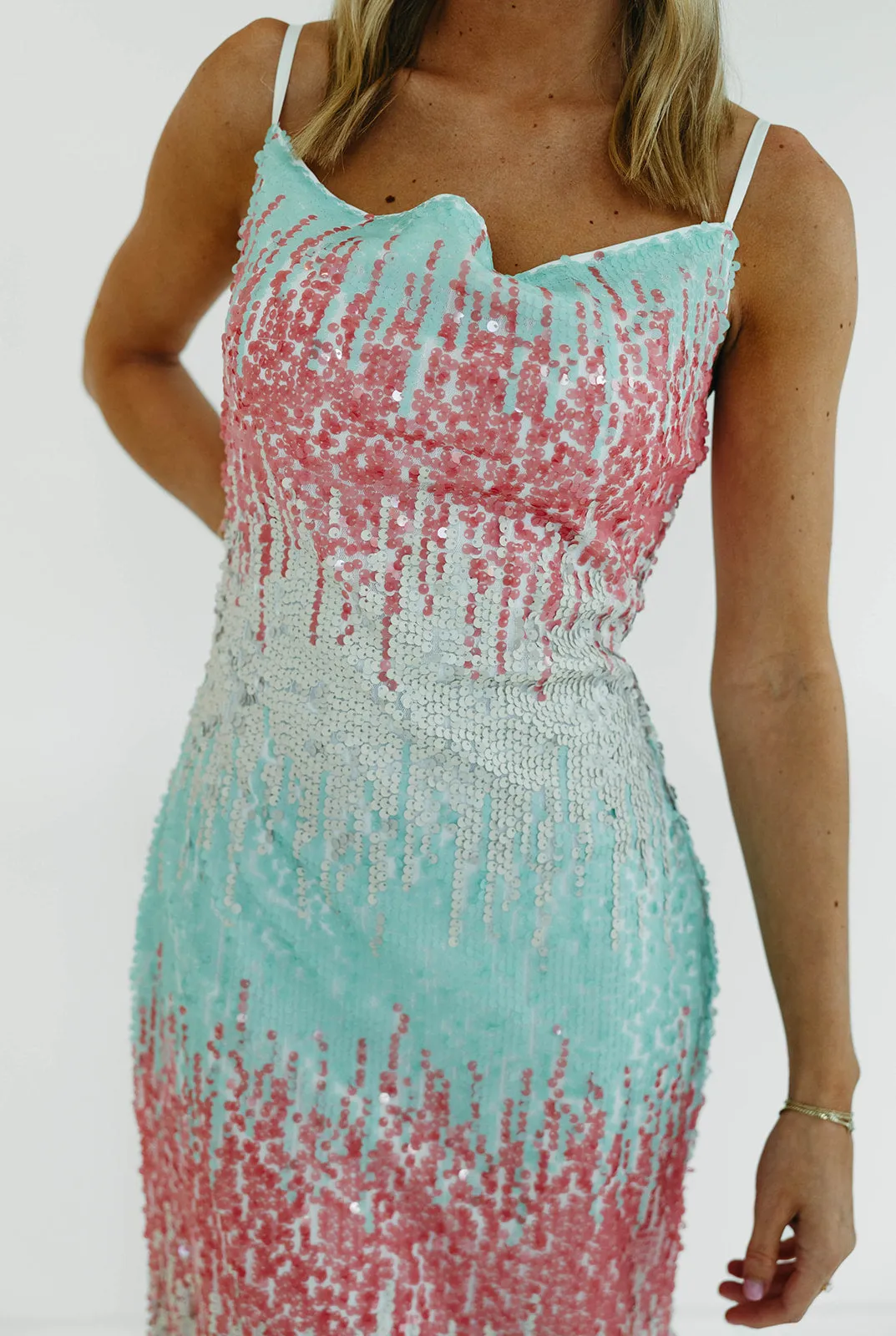 Fashionista Sequin Dress - Mint/Pink