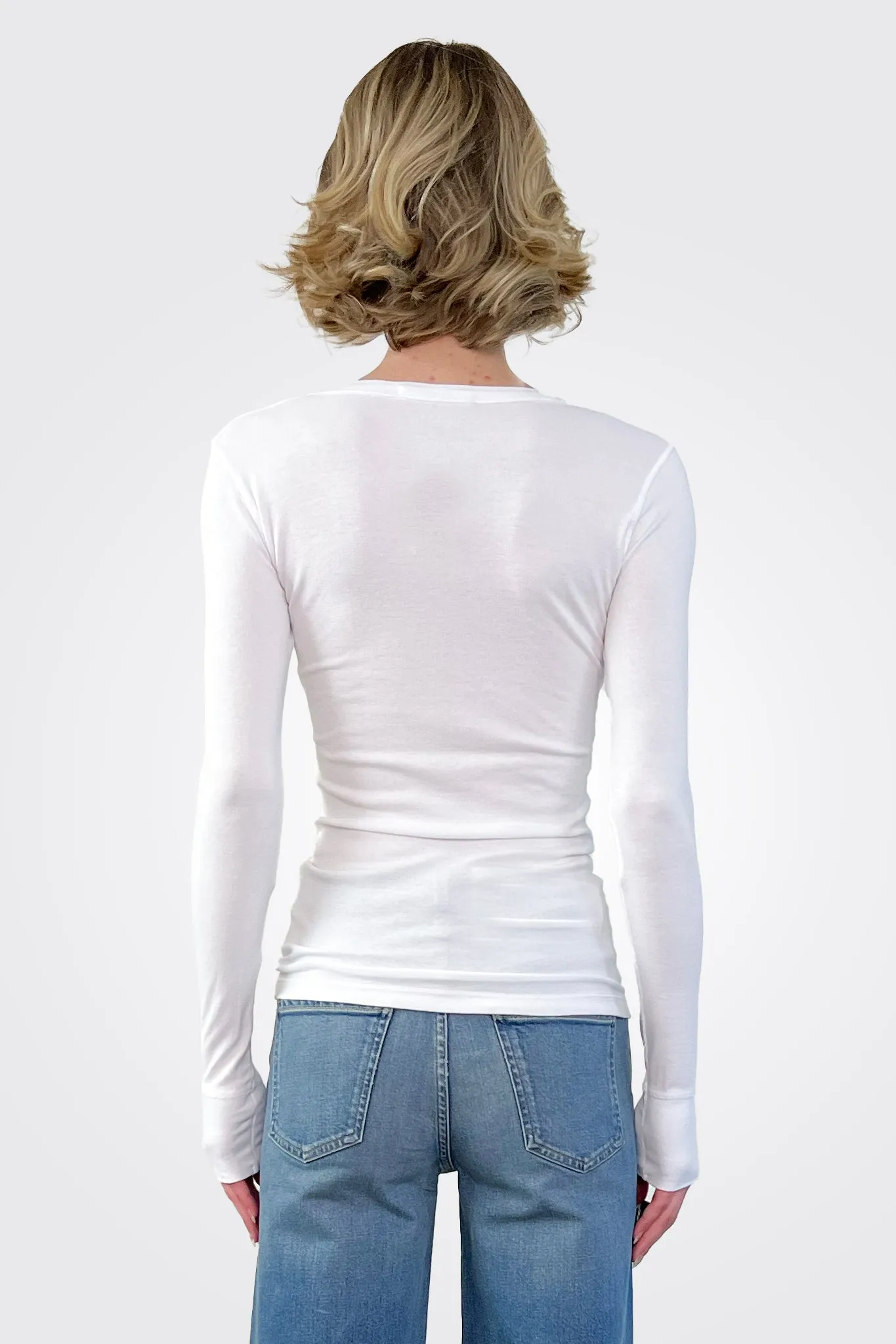 Flagship Long Sleeve V Neck - White