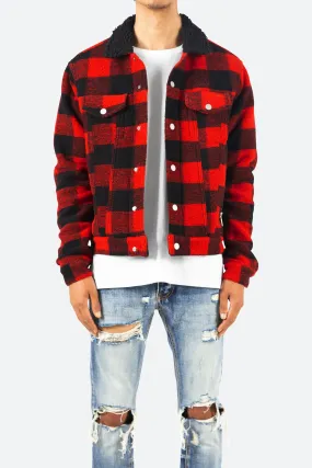 Flannel Sherpa Jacket - Black/Red