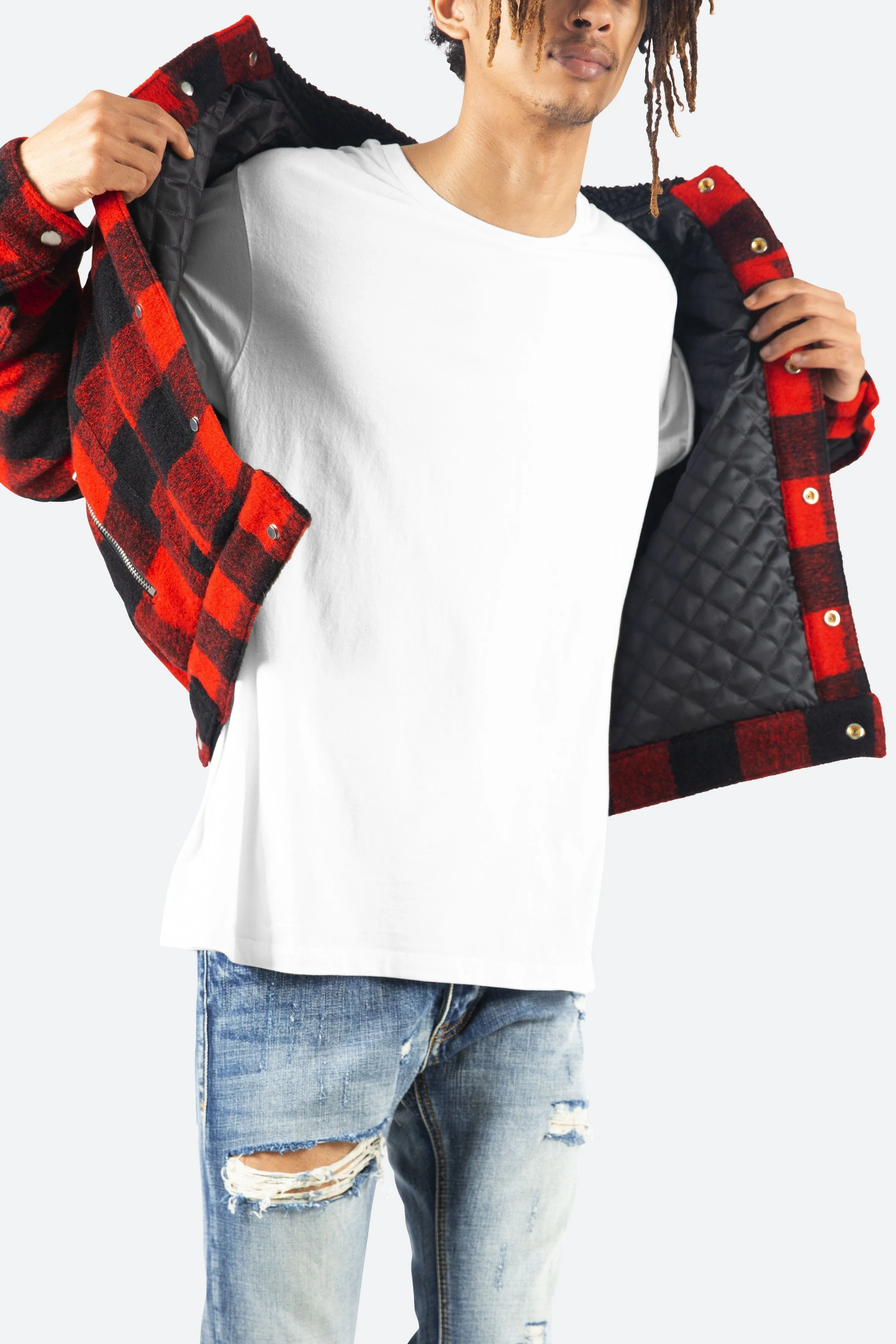 Flannel Sherpa Jacket - Black/Red