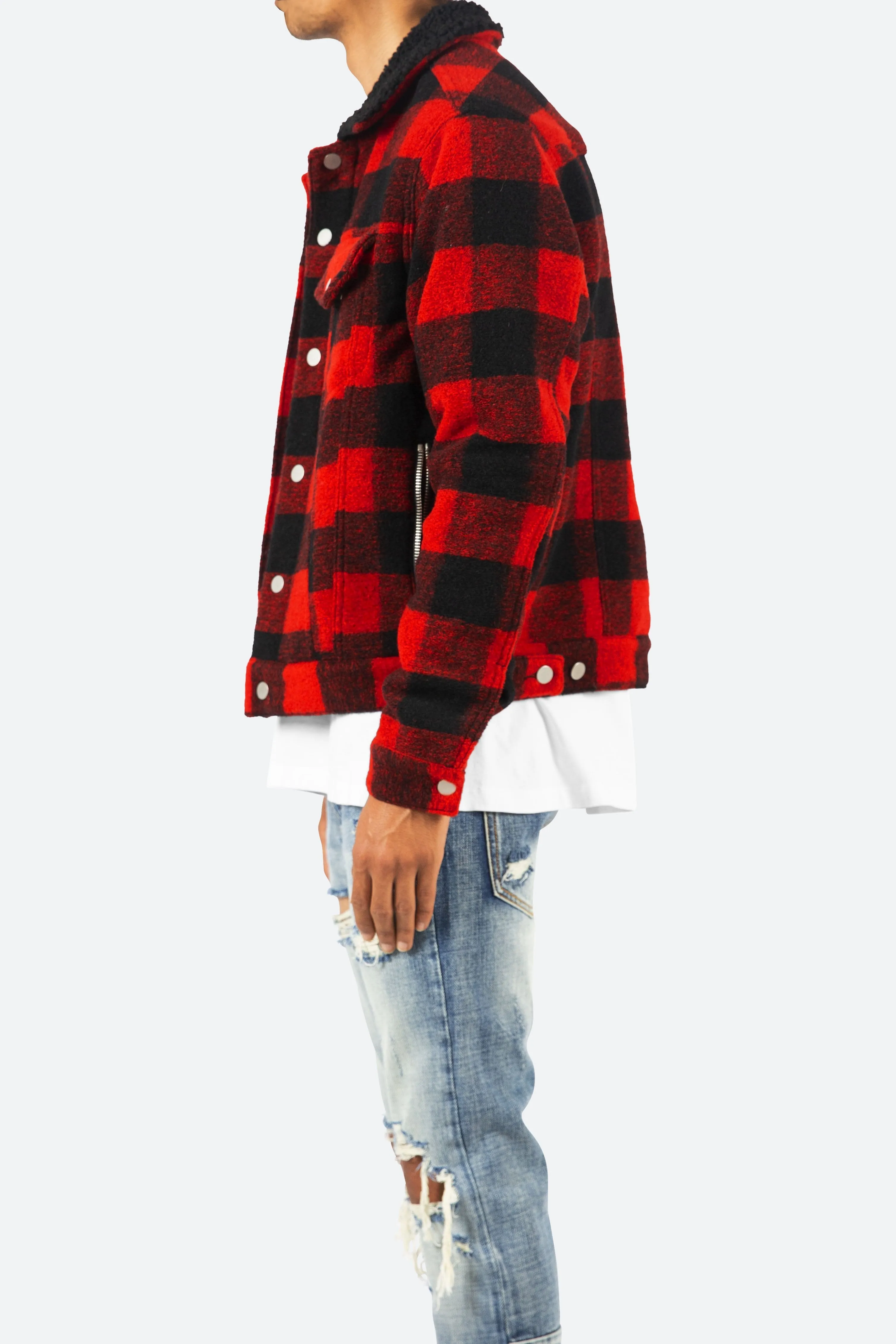 Flannel Sherpa Jacket - Black/Red