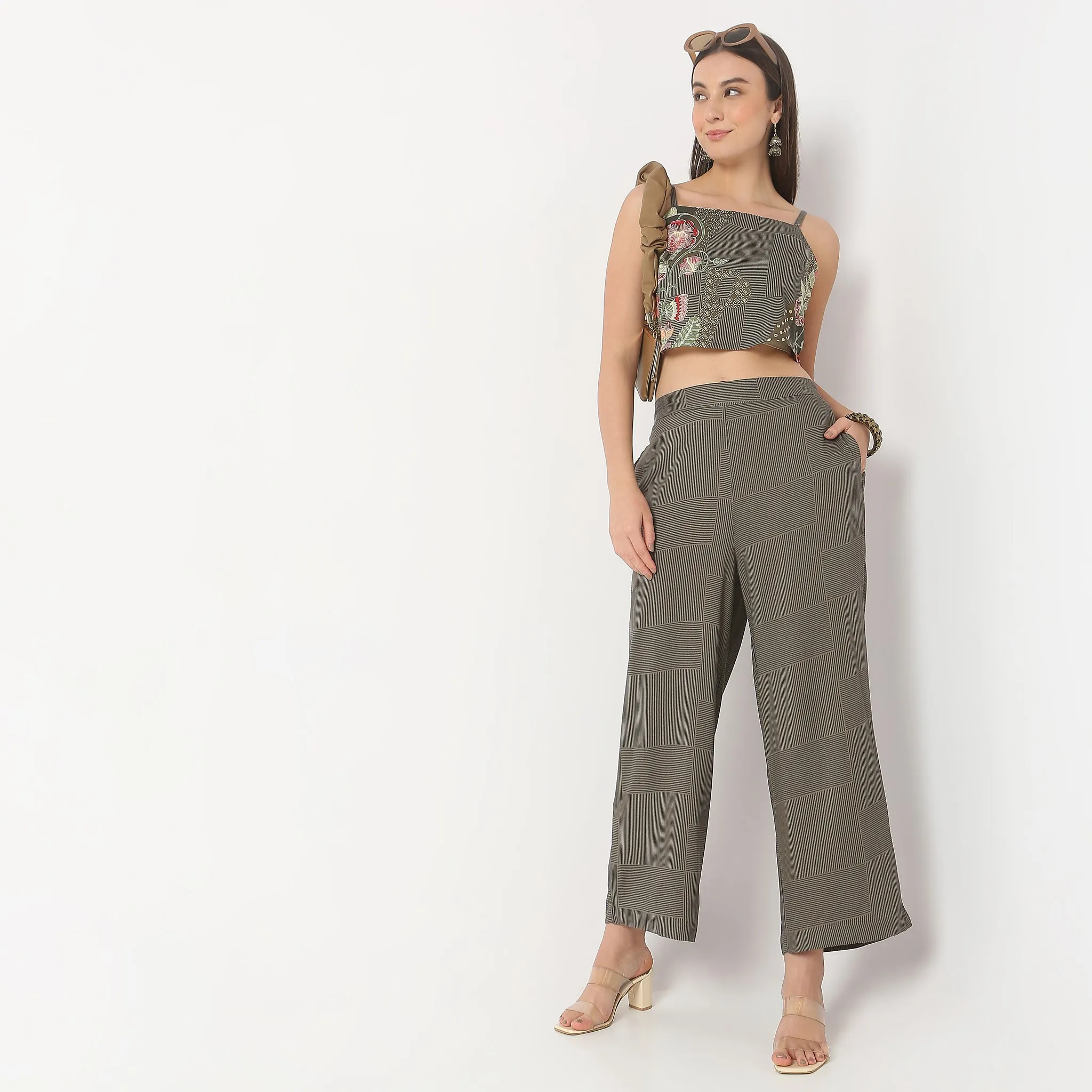 Flare Fit Mid Rise Pants