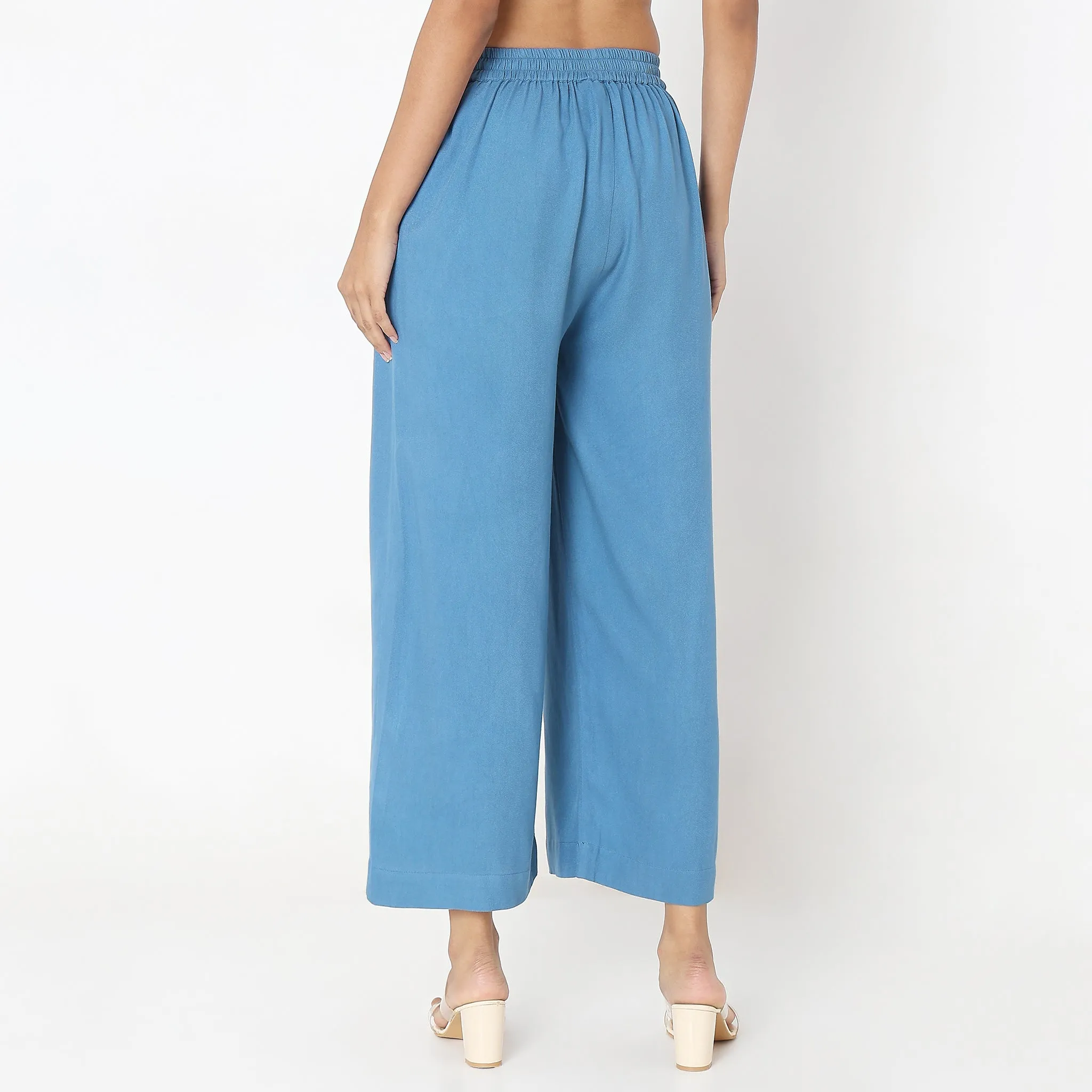 Flare Fit Solid Mid Rise Pants