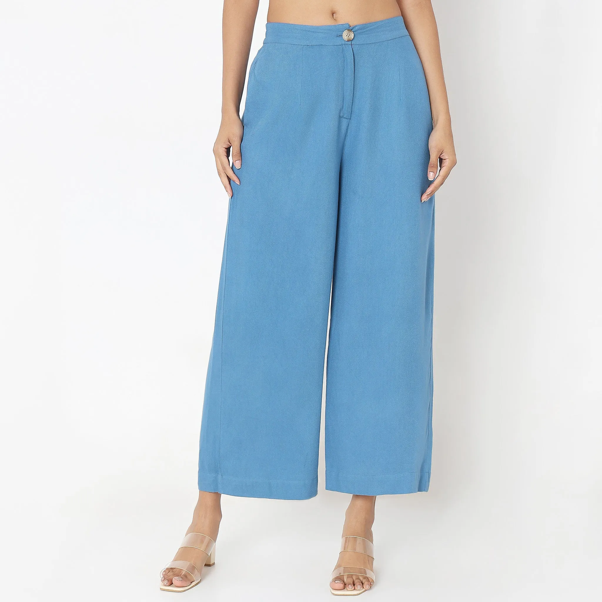 Flare Fit Solid Mid Rise Pants