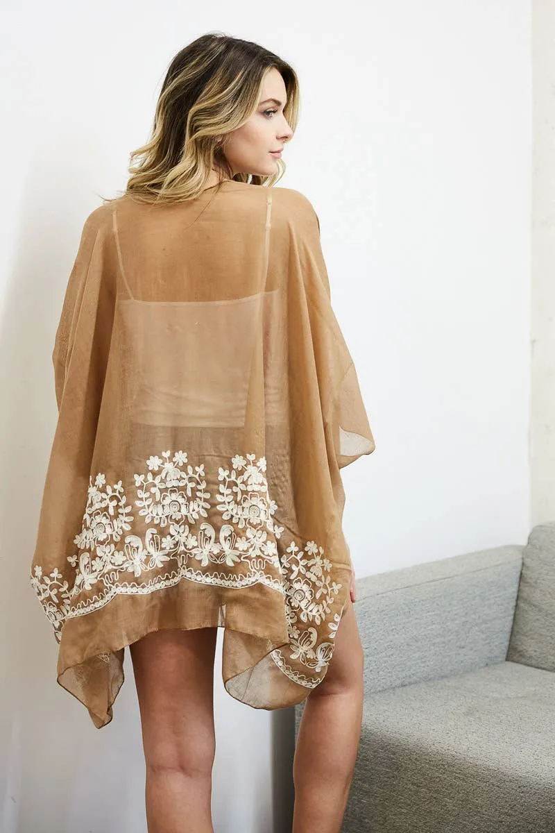 Floral Embroidered Stitch Short Kimono