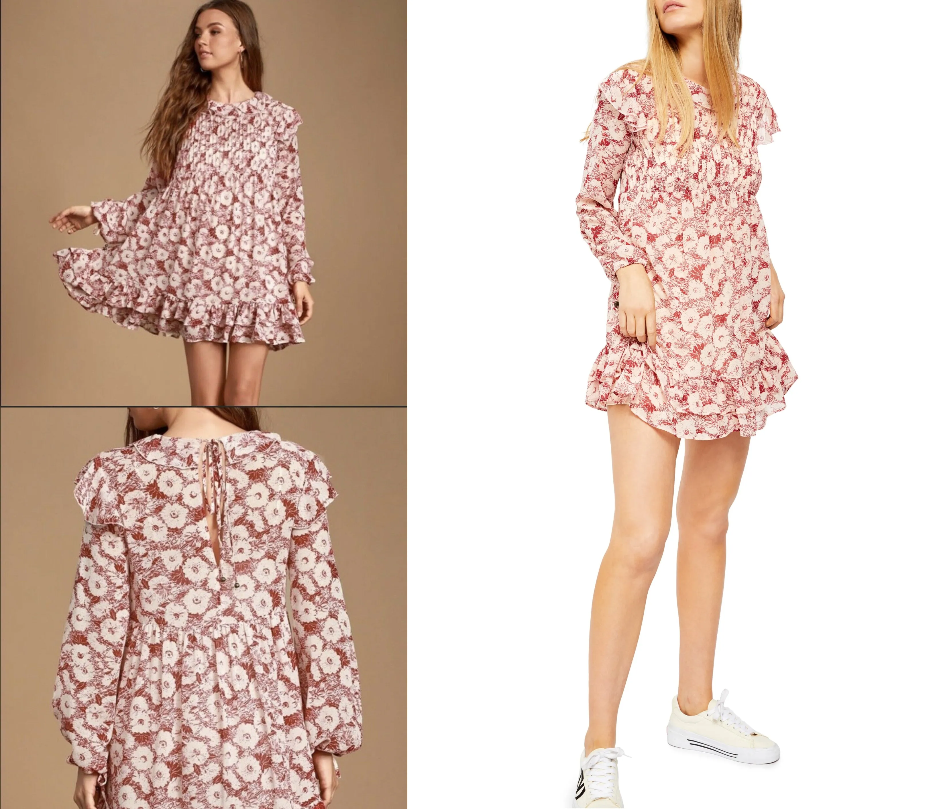 Free People These Dreams Floral Print Ruffles Mini Dress