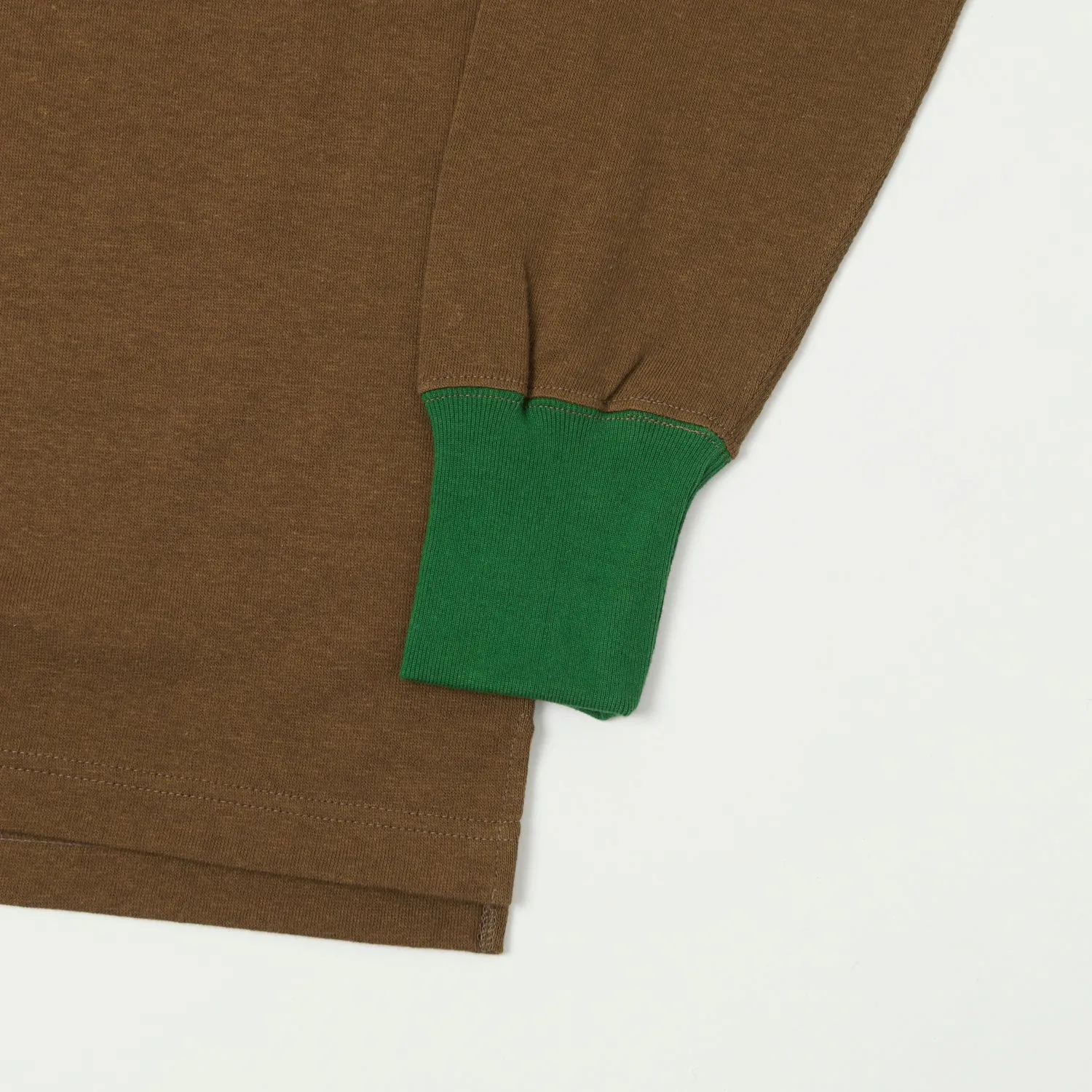 Freewheelers Henley Neck Long Sleeve Shirt - Brown/Tarf Green