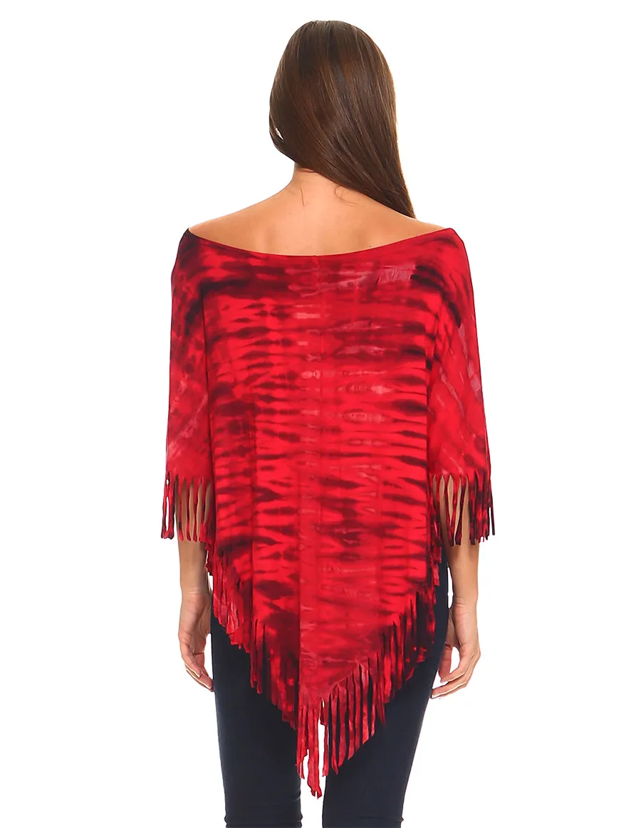 Fringed Tie Dye Bohemian Boho Hippie Poncho Top