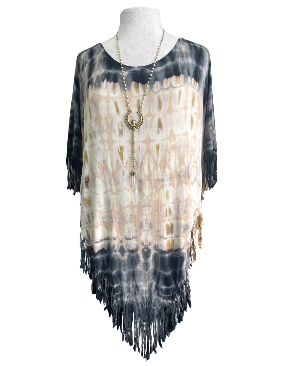 Fringed Tie Dye Bohemian Boho Hippie Poncho Top