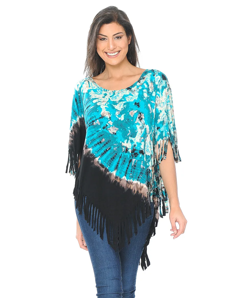 Fringed Tie Dye Bohemian Boho Hippie Poncho Top