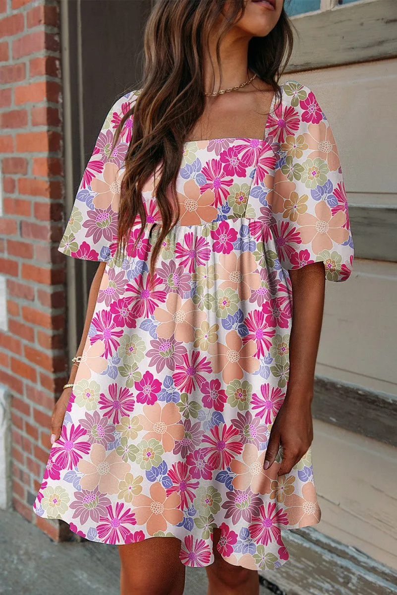 Fushia Summer Floral Babydoll Dress