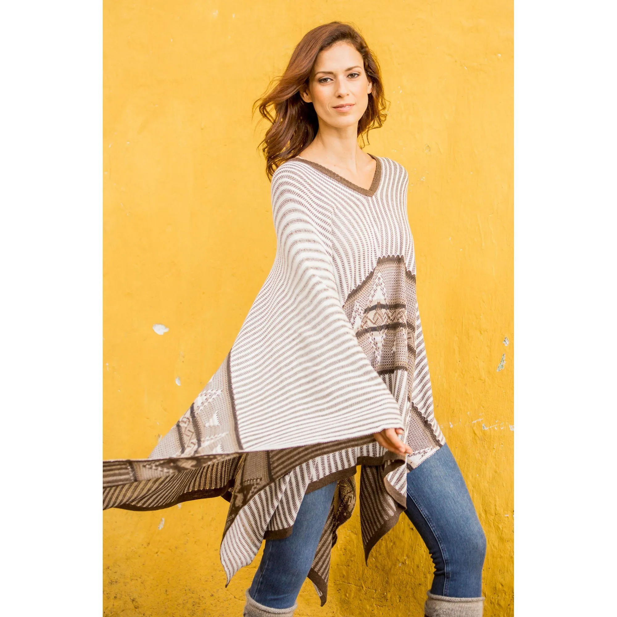 Geometric Striped Bohemian Poncho