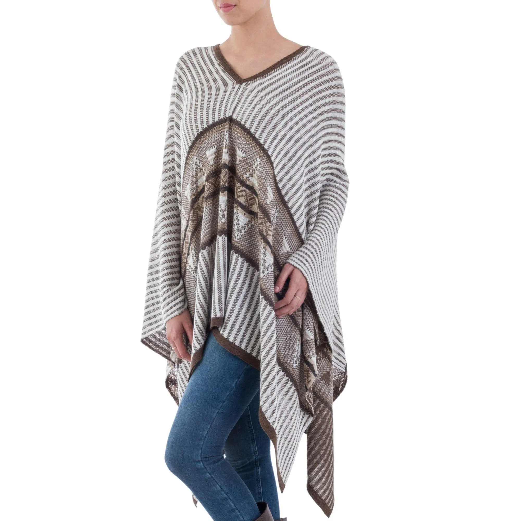 Geometric Striped Bohemian Poncho