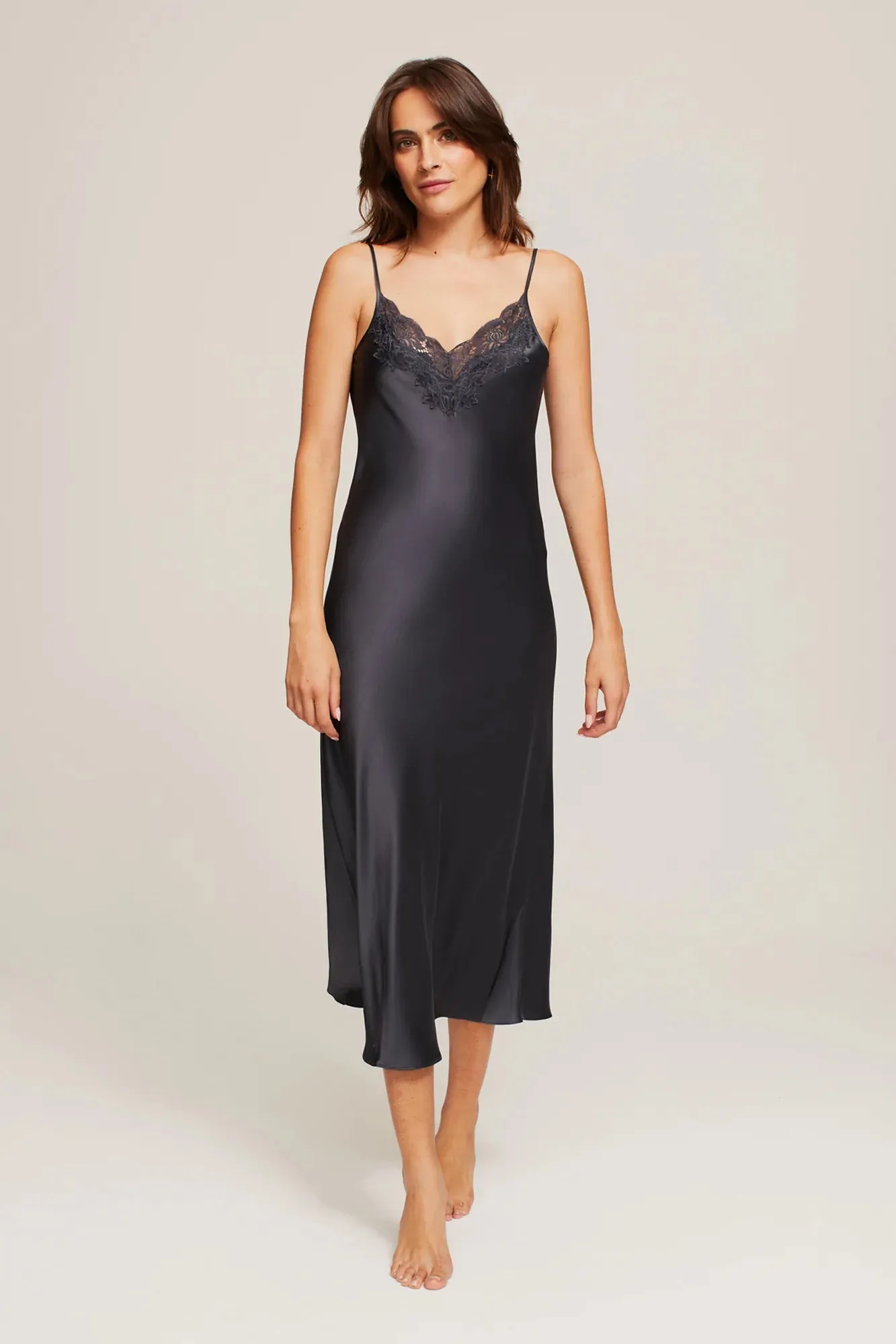 Ginia - Long Lace Silk  Slip