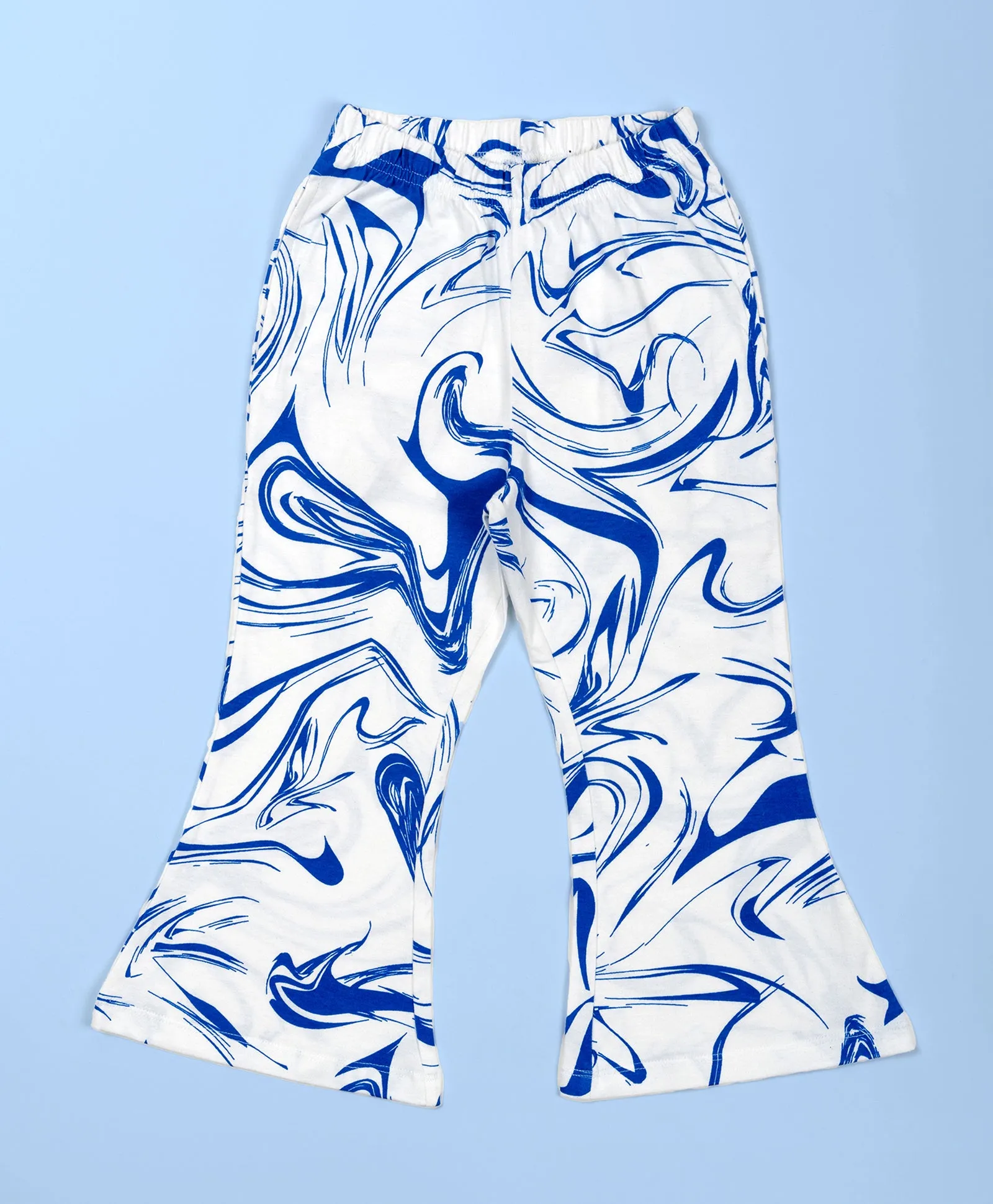 Girls Blue Marble Print Hem Tee & Flared Leg Pants Set