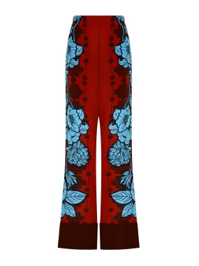 Glass flower burgundy Havana crepe trousers