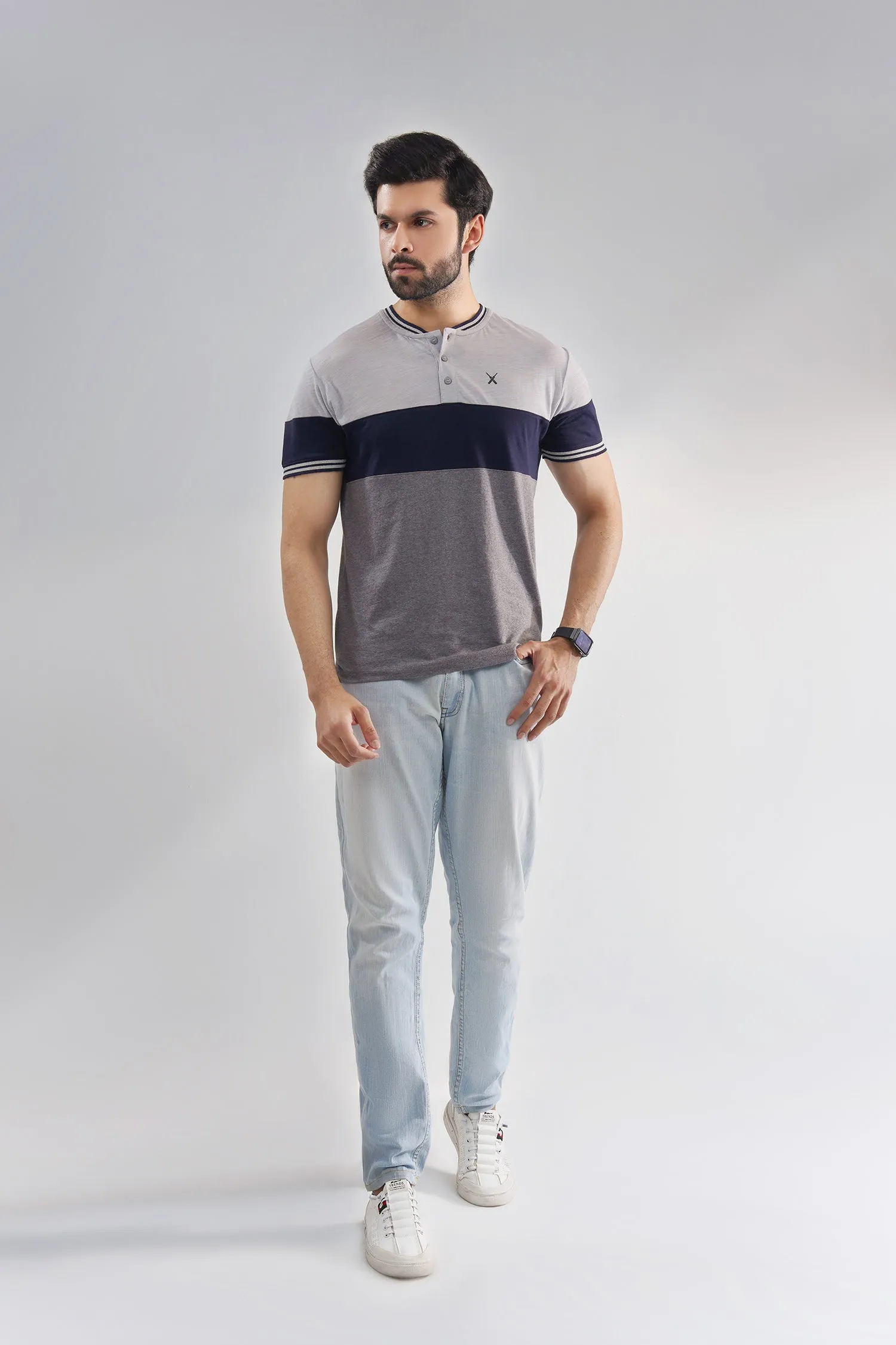 Grey Three Button Henley Shirt