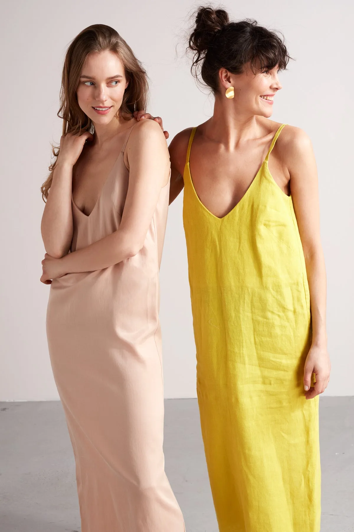 HANI midi linen slip dress in lemon yellow