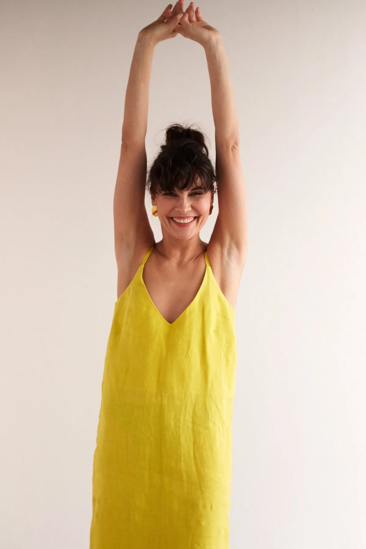 HANI midi linen slip dress in lemon yellow