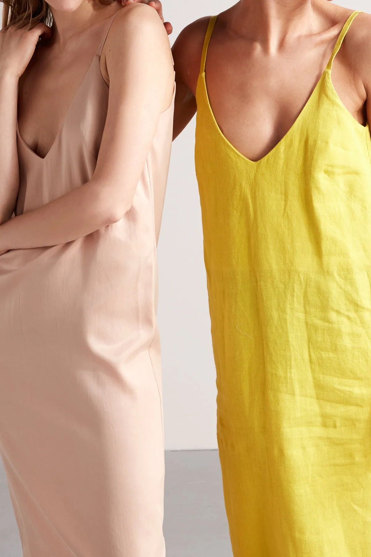 HANI midi linen slip dress in lemon yellow