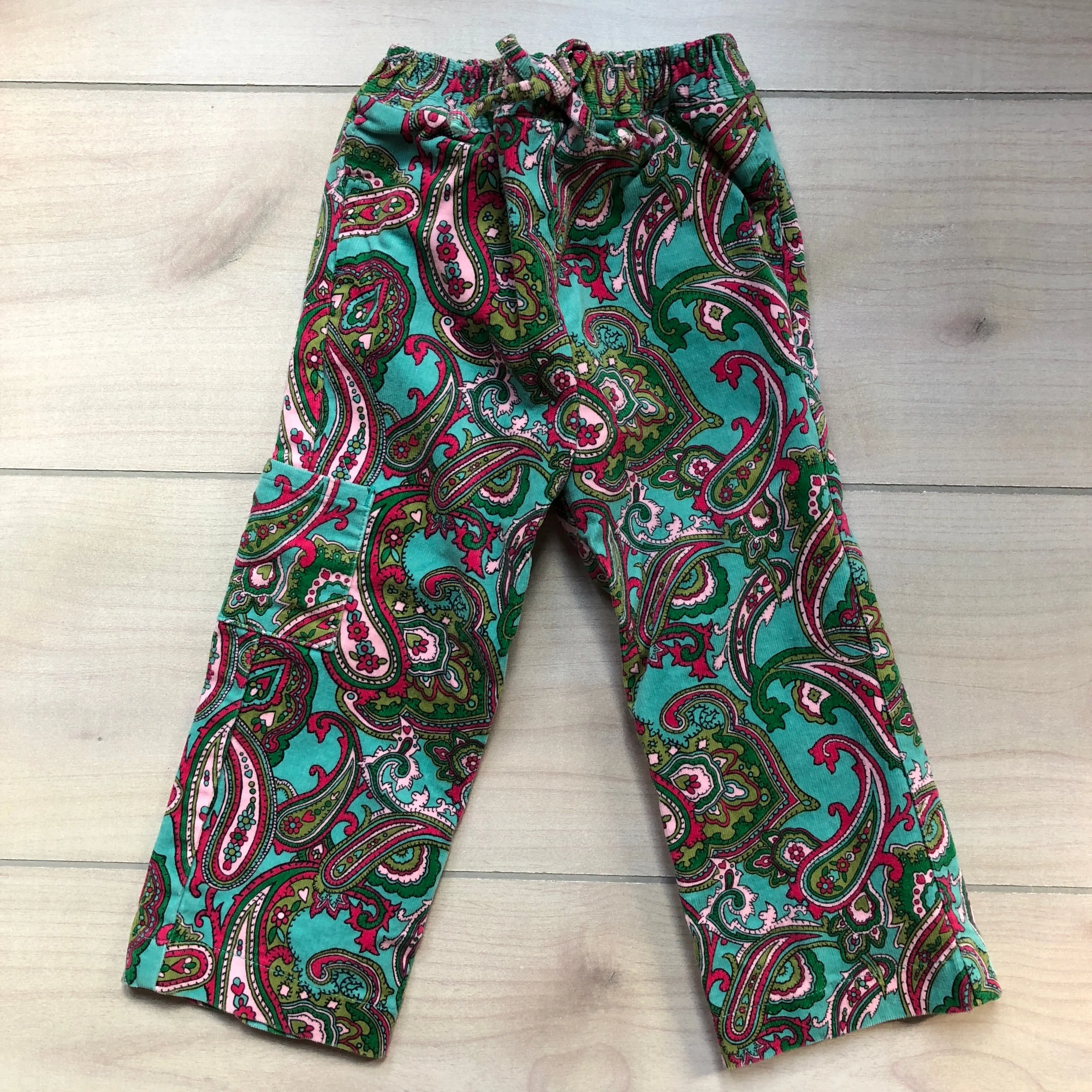 Hartstrings Aqua & Pink Paisley Corduroy Pull on Pant