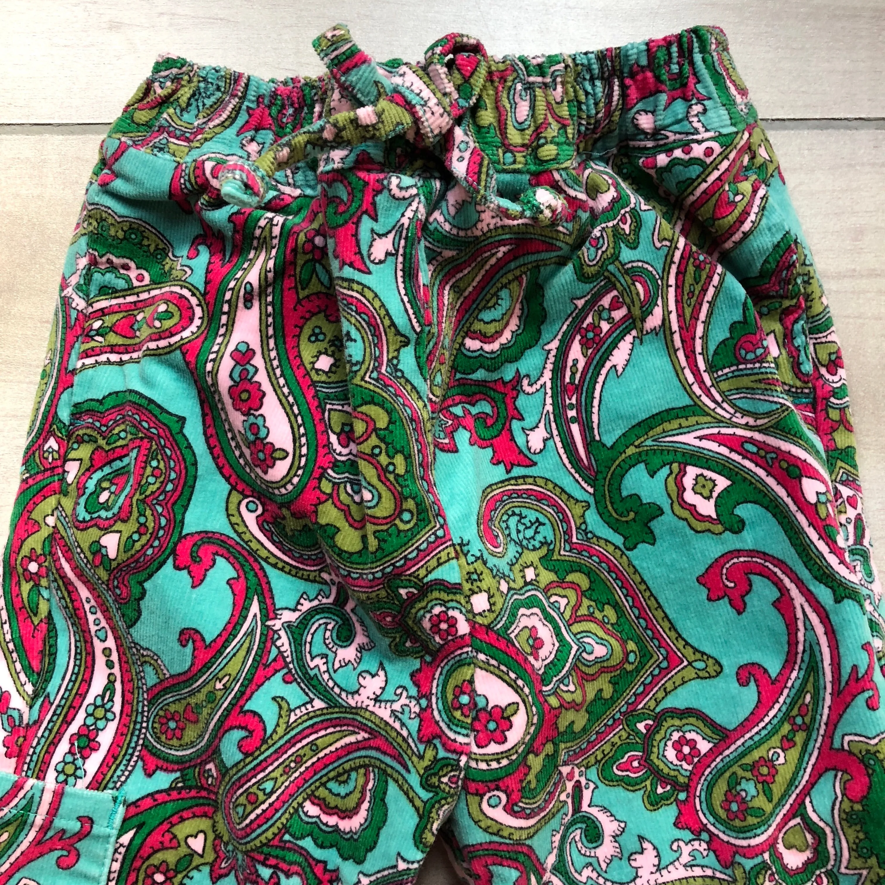 Hartstrings Aqua & Pink Paisley Corduroy Pull on Pant