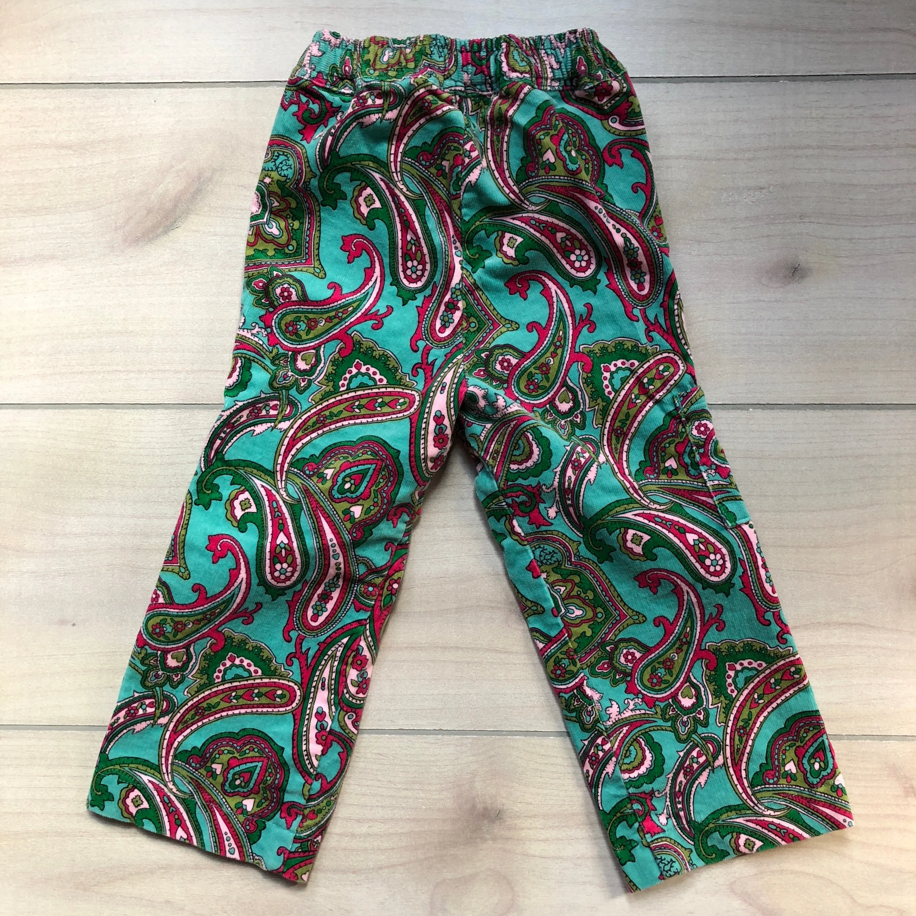 Hartstrings Aqua & Pink Paisley Corduroy Pull on Pant