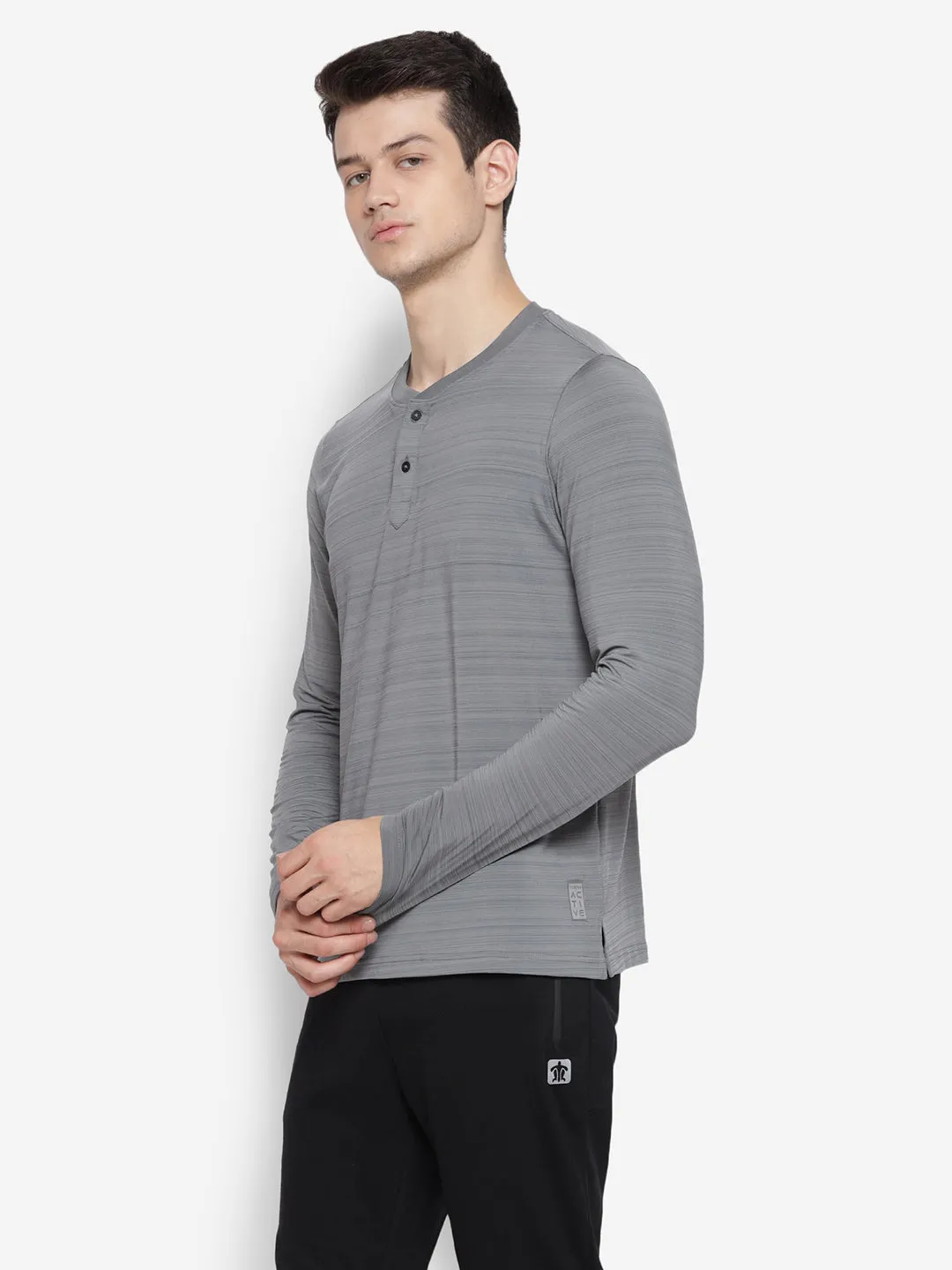 Henley Full Sleeve Dark Grey T-Shirt For men