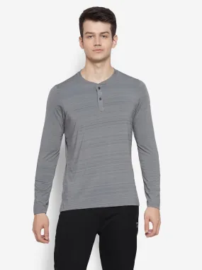 Henley Full Sleeve Dark Grey T-Shirt For men