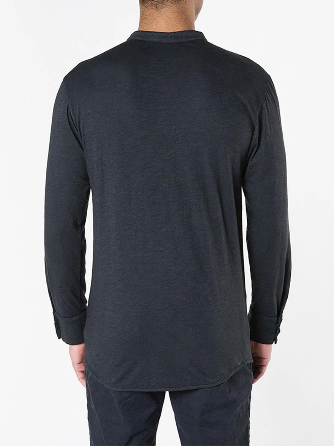 Henley Organic Cotton Slub Long Sleeve T-shirt Charcoal Grey