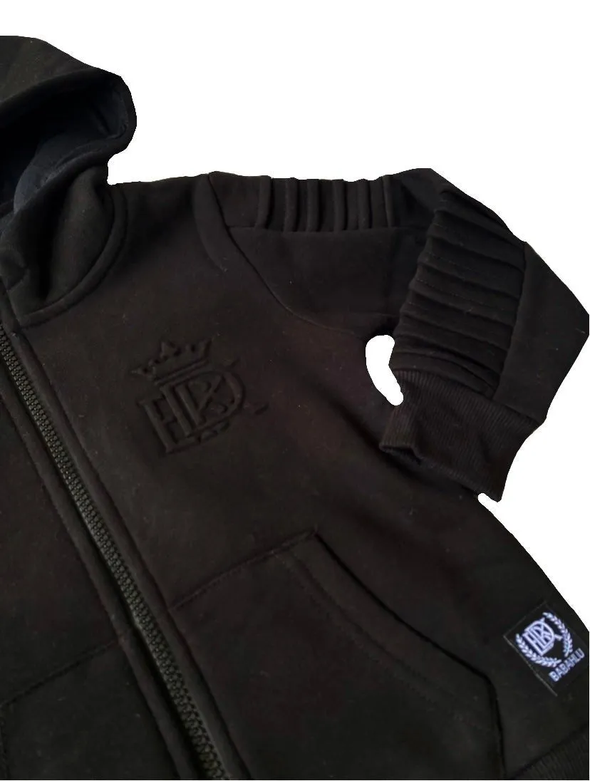 Henley Zipper Kids Black Hoodie