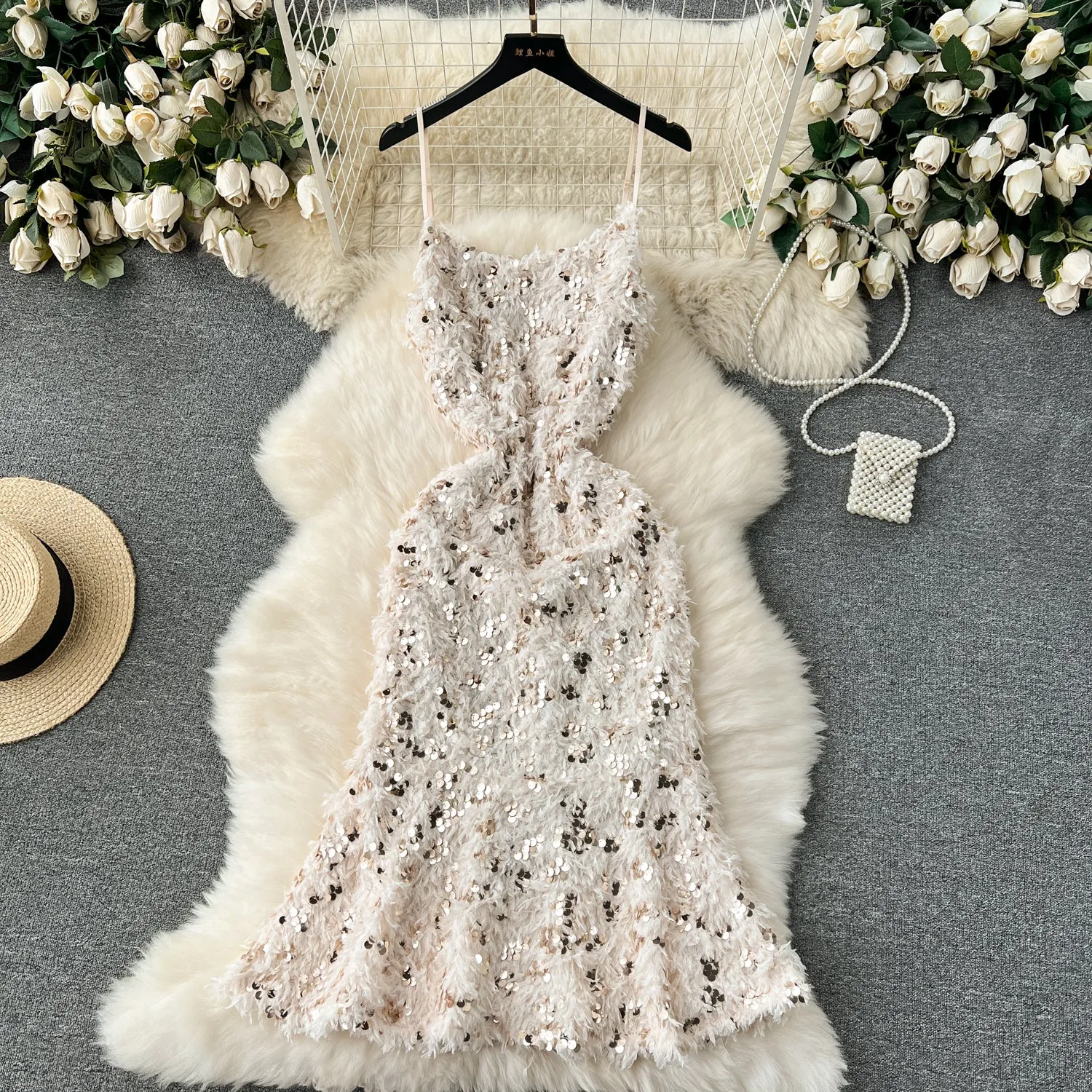 High-end Sequined Fishtail Slip Dress