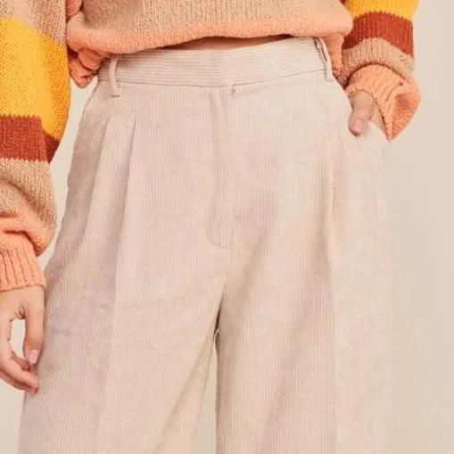 High Waist Corduroy Pants (Beige)