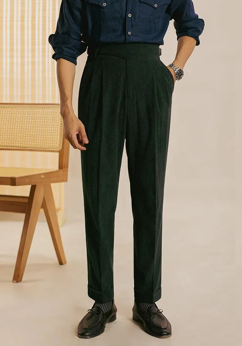 High Waist Side Buckle Corduroy Trousers