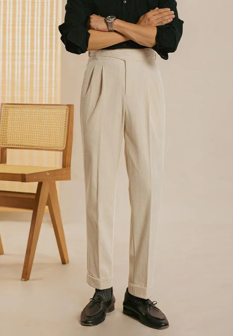 High Waist Side Buckle Corduroy Trousers