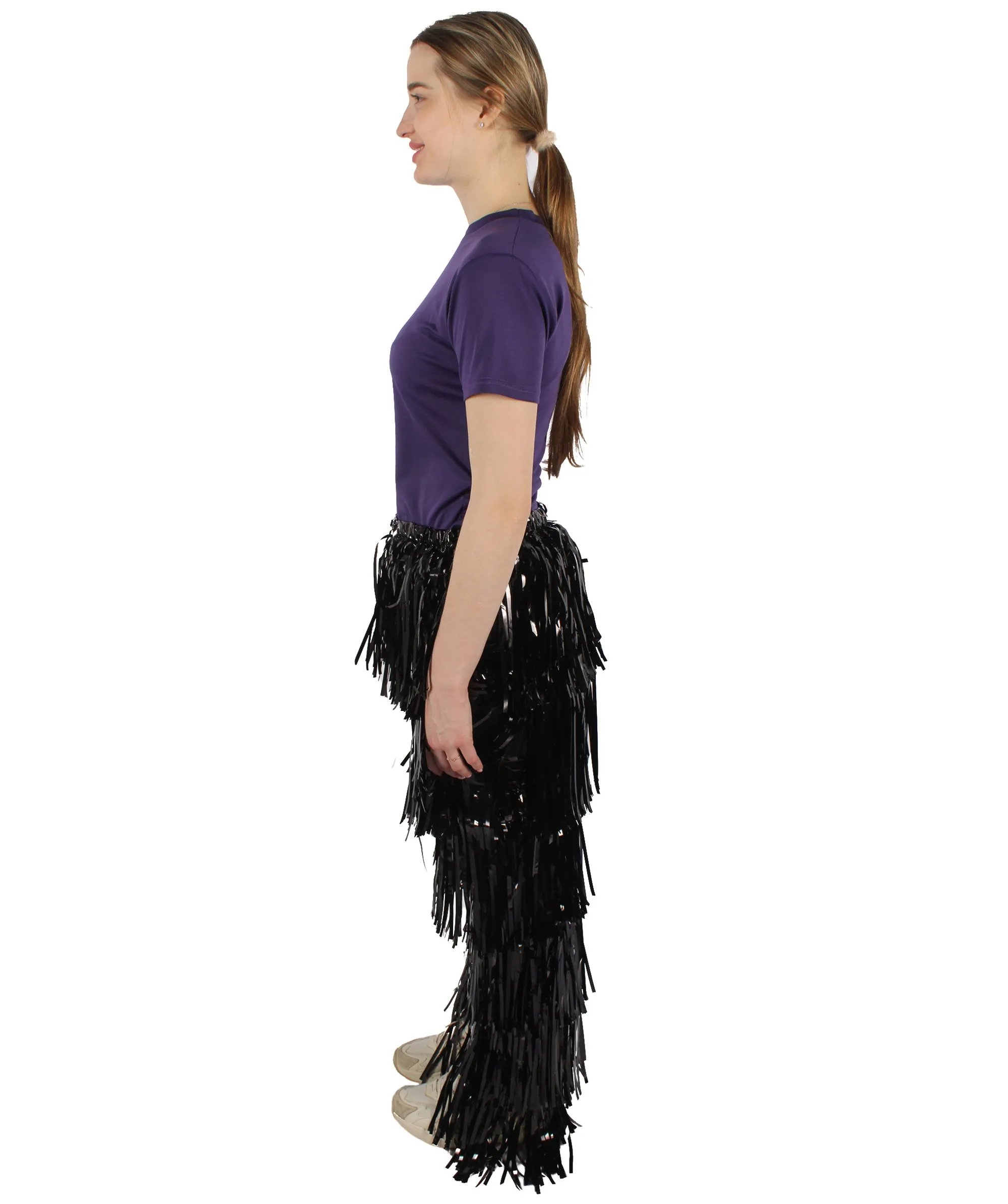 HPO Adult Women's Tinsel Fringed Tiered Black Trousers| Perfect for Halloween| Flame-retardant Synthetic Material