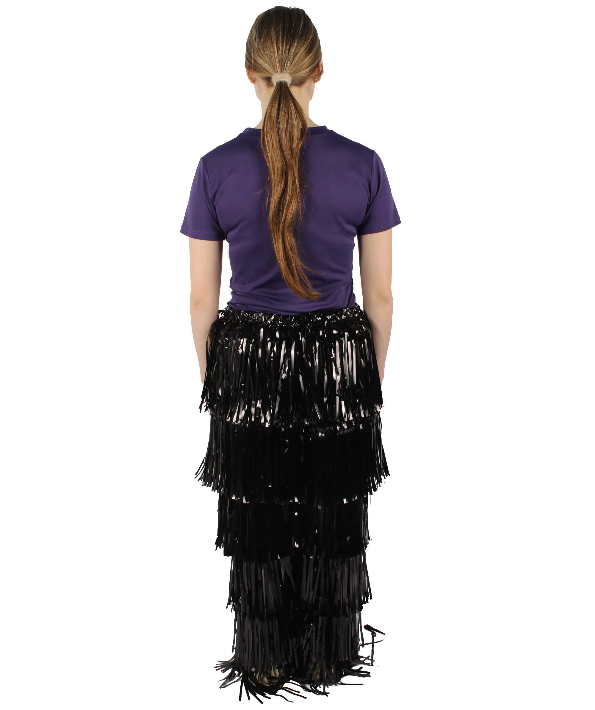 HPO Adult Women's Tinsel Fringed Tiered Black Trousers| Perfect for Halloween| Flame-retardant Synthetic Material