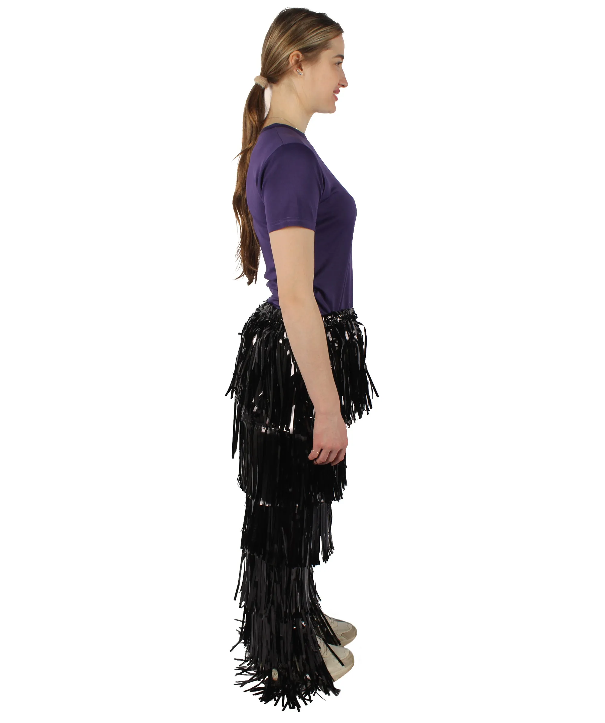 HPO Adult Women's Tinsel Fringed Tiered Black Trousers| Perfect for Halloween| Flame-retardant Synthetic Material