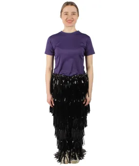 HPO Adult Women's Tinsel Fringed Tiered Black Trousers| Perfect for Halloween| Flame-retardant Synthetic Material