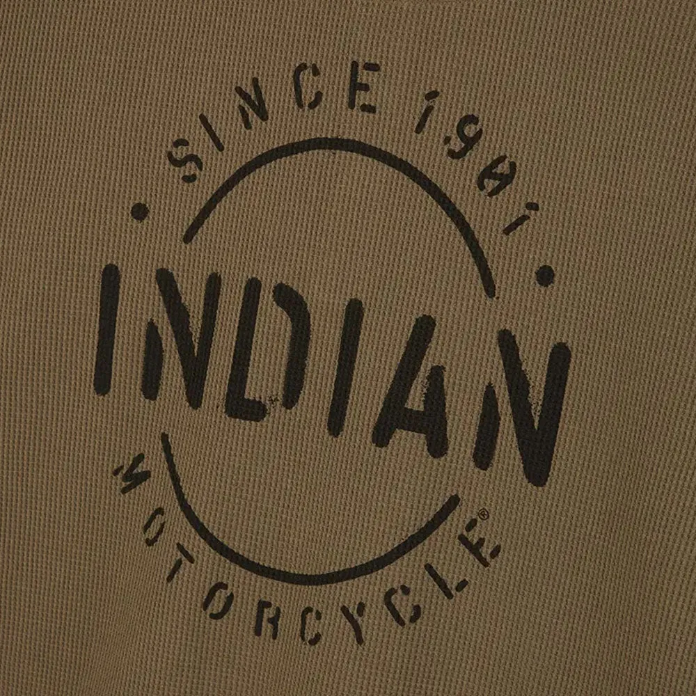 Indian Motorcycle  Polaris Mens Long Sleeve Stencil Block Icon Henley T-Shirt Tee