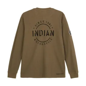 Indian Motorcycle  Polaris Mens Long Sleeve Stencil Block Icon Henley T-Shirt Tee