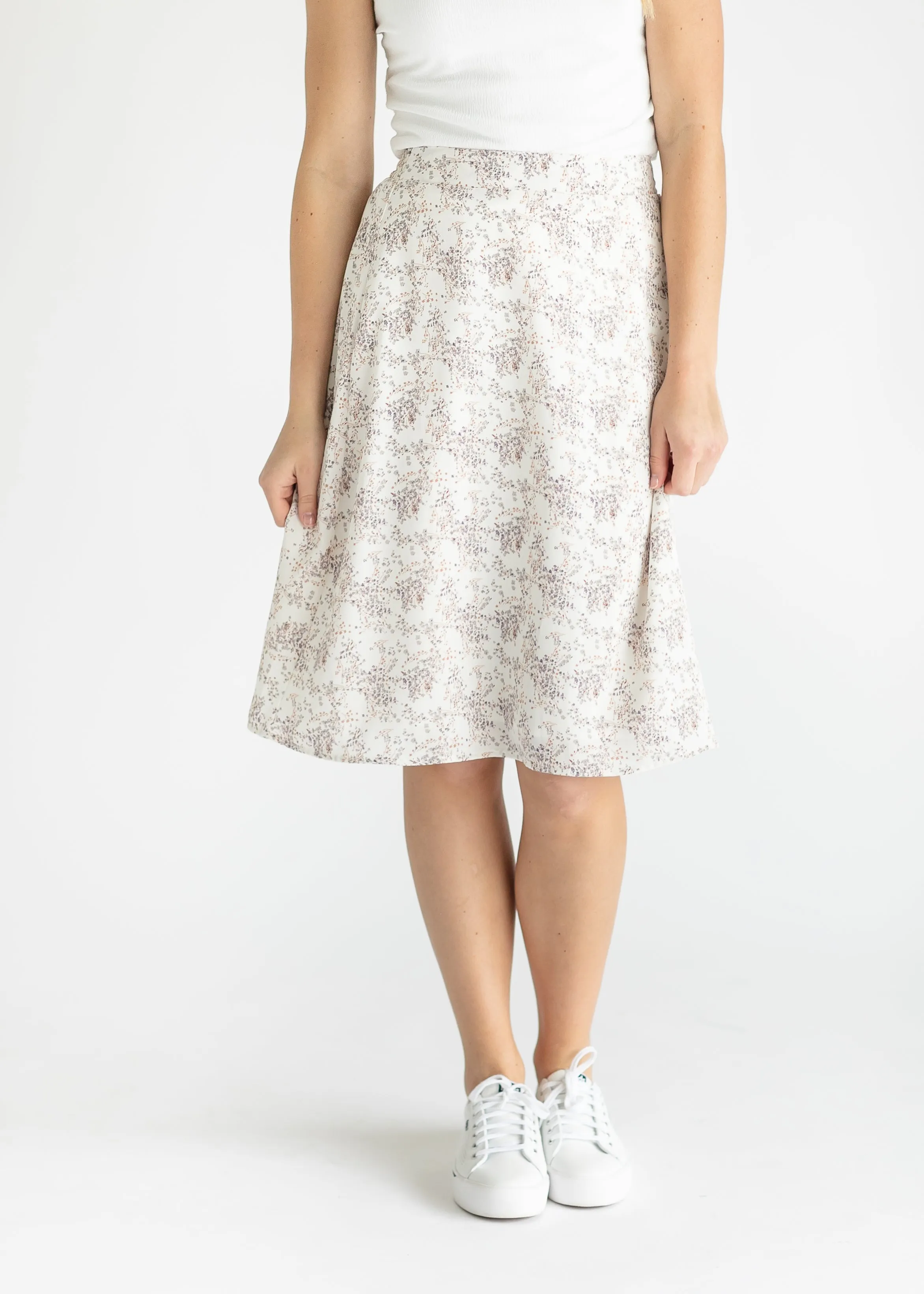 Ivory Floral Midi Slip Skirt - FINAL SALE